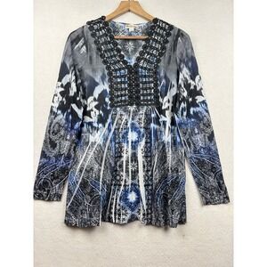 World Unity Tunic Womens L Paisley Crochet Neck Boho Eclectic